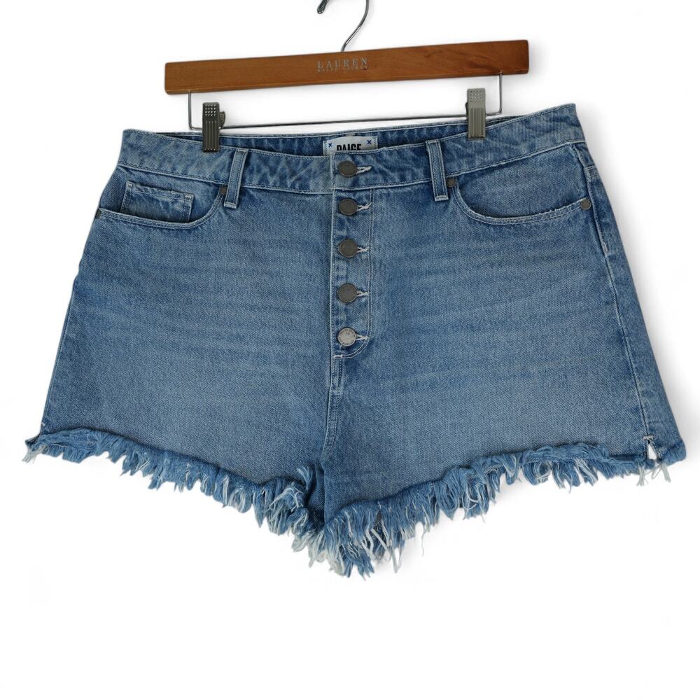 Paige Shorts Womens 32 Margot Short High Rise Button Fly Cutoff Raw Hem Stretch‎